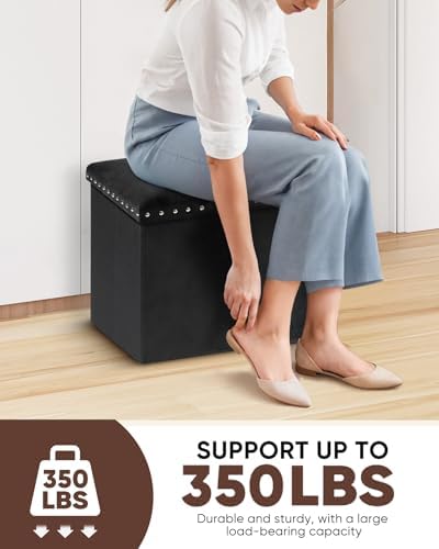 B FSOBEIIALEO Storage Ottoman Cube, 15.7" Velvet Folding Ottoman - Image 4