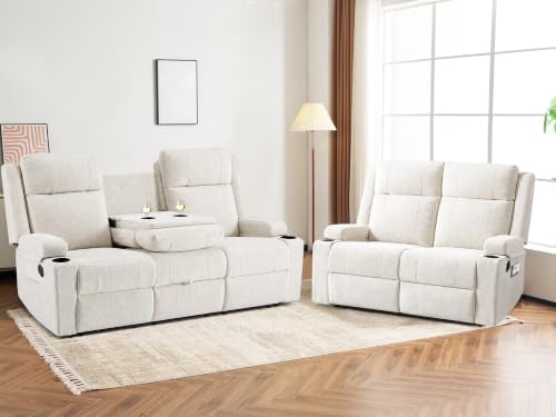 Reclining Sofa Set for Living Room, Loveseat Recliner Sofa & 3 Seater Manual by RIHEREFY