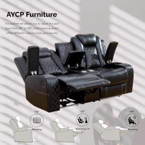 Power Recliner Set with LED Lights, Air Leather Reclining Set with USB - Image 5