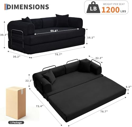 IDEALHOUSE 79" Convertible Futon Sofa Bed, Boneless Couch - Image 3