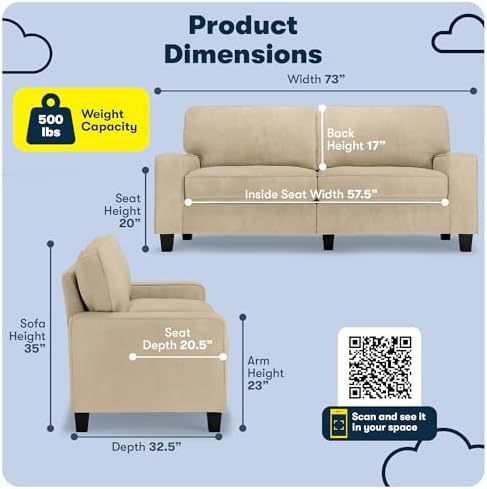 Serta Palisades 73" Track Arm Sofa, Easy Care Polyester, Soft Pillow Back - Image 2