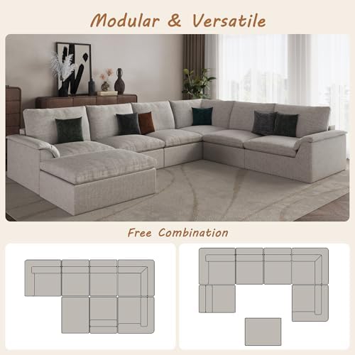 EASE MOOSE 147" 7 Seater Sectional Couches, Boneless Sofa - Image 5