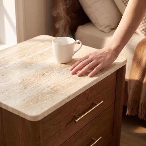 Nightstand with 2 Drawers, Marble Top Night Stand, 23.6” Bedside Table - Image 7
