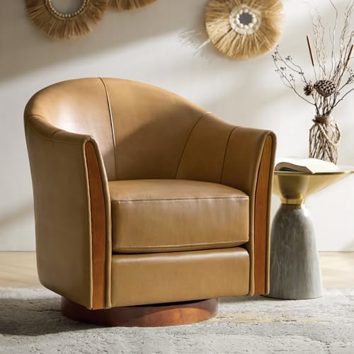 HULALA HOME Genuine Leather Swivel Accent Chair by HULALAHOME