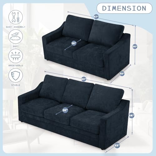 2 Pieces Chenille Sofa Set w/Soft Back Cushion - Image 2