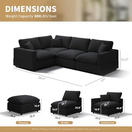 Modern Sectional Linen Couch for Living Room V-Shape Sofas, 4 Seat Modular - Image 2