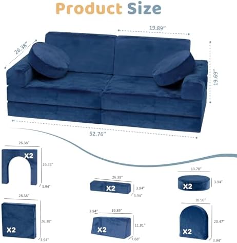 12pcs Modular Kids Play Couch, Convertible Toddler Sectional Sofa - Image 2