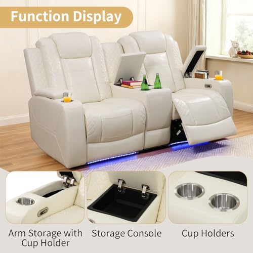 Power Recliner Sofa Set with LED Lights, Leather Reclining Couch with Coffee - Image 3