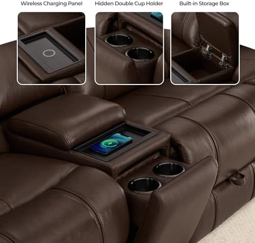 CHITA Leather Power Recliner Sofa, Dark Brown, Loveseat - Image 4
