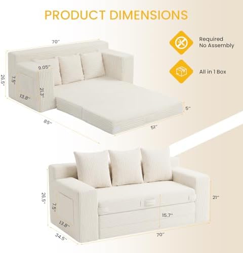 Boneless Couch, 3 Seater Boneless Couch Bed – 3-in-1 Convertible Sleeper Sofa - Image 3