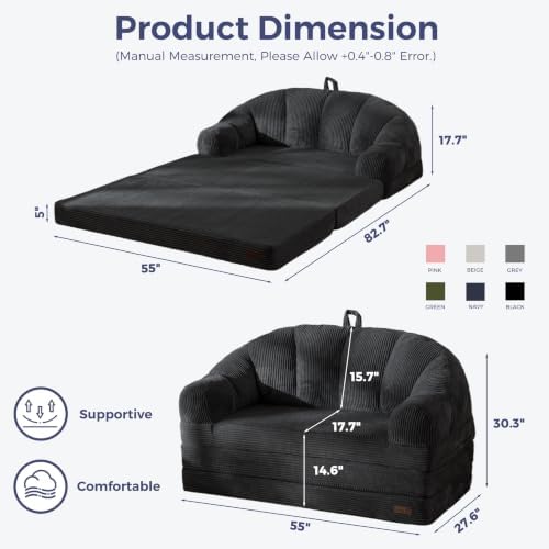 MAXYOYO Folding Sofa Bed with Backrest, Boneless Fold Out Couch with Handle - Image 3