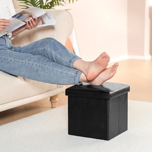 B FSOBEIIALEO Storage Ottoman Cube, 11.8" Small Faux Leather Ottomans - Image 2