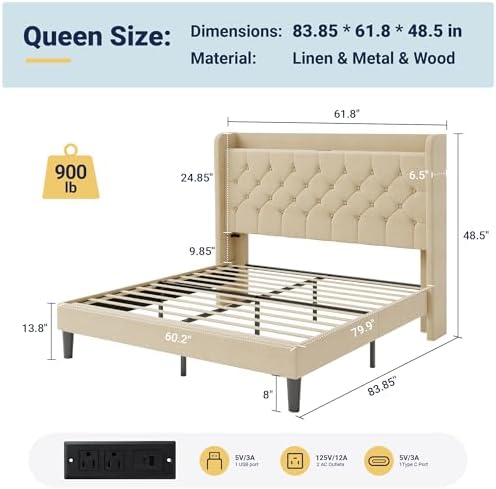 Allewie Queen Bed Frame, Storage Headboard & Charging Station - Image 2