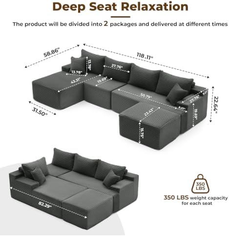 Mangodan Cloud Sectional Couch, Boneless Couches - Image 3
