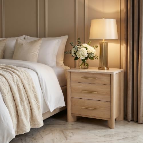 Nightstand with 3 Drawers, Marble Top Night Stand, 23.6” Bedside Table - Image 3