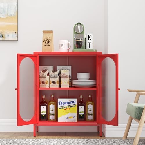 Small 2 Transpanrent Door Metal Storage Side Buffet Cabinet - Image 5