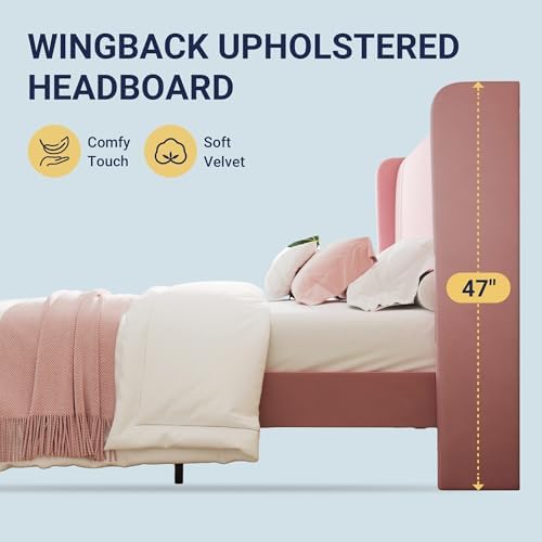 Allewie Queen Size Velvet Platform Bed Frame Frame, Tall Wingback Headboard - Image 6