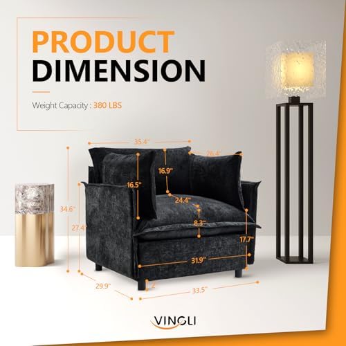 VINGLI 34" Oversized Accent Chair and A Half, Upholstered Living Room Sofa - Image 2