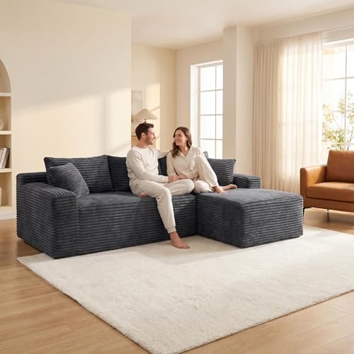95" L-Shaped Cloud Sectional Couch, Right Facing Modular Compressed Boneless - Image 3