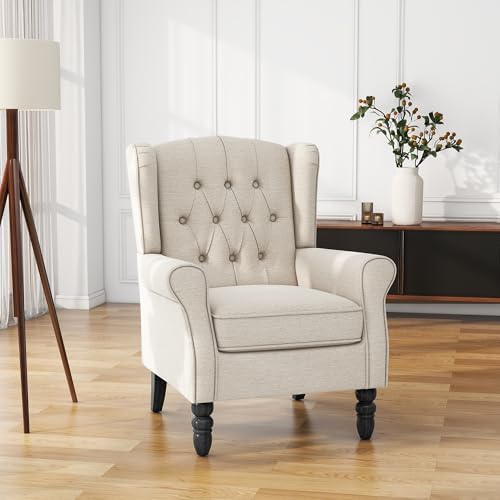 High Back Accent Chairs Set of 2, Wingback Armchair in Fabric - Image 4