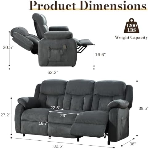 3 Seater Power Reclining Sofa, Electric Recliner Couch - Image 2