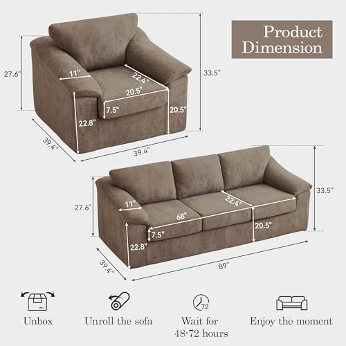 Boneless Couch Sets, Modern 3 Seater Sofa - Image 2