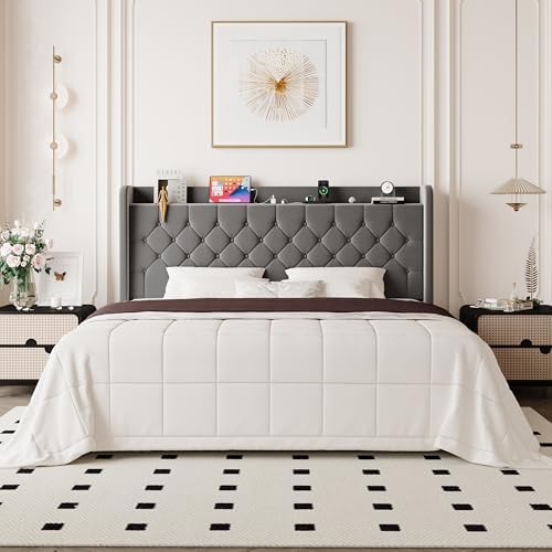 Allewie King Bed Frame, Storage Headboard & Charging Station by Allewie