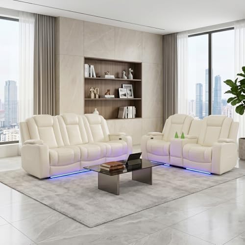 2-Piece Power Recliner Sofa Sets, Leather Reclining Couch Set - Image 2