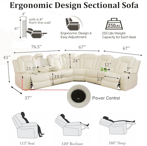 Breathing Leather Reclining Sofa Set, Power Recliner Sectional Couch - Image 2