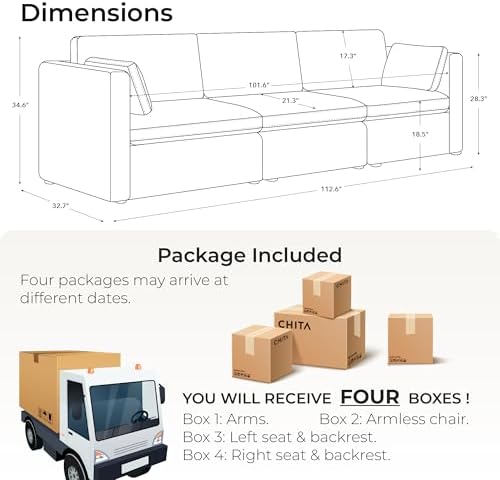 CHITA 112" Modular Sectional Sofa, 3 Seat Modular Couch - Image 2
