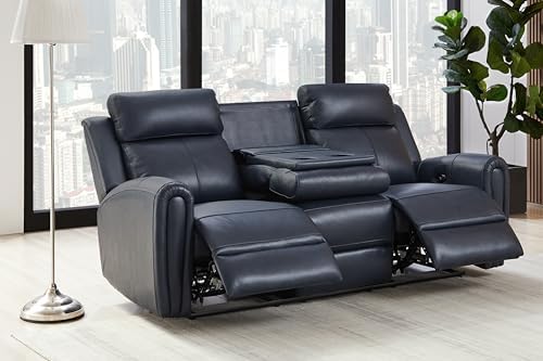 THSUPER Blue Genuine Leather Power Recliner Sofa Couch Set - Image 4
