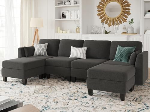 Modular Sectional Sofa, 6 Seat Modular Sleeper Sofa Couch, Dark Grey - Image 2