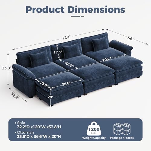 CDCASA 120" Oversized Modular Sectional Sofa Bed, Comfy Cloud Couch w/ 3 - Image 2