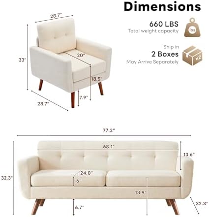 Tbfit Mid Century Modern Sofa Couch, Standard Sofa & Accent Chair - Image 2