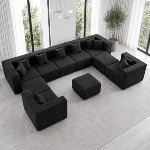 MONVANE 158" U-Shaped 10 Seat Modular Sectional Cloud Couch, Jet Black - Image 2