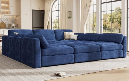 Oversized Modular Sectional Sleeper Sofa Bed Cloud Couches Blue by Kalafini