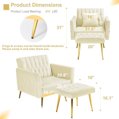 Velvet Accent Chair w/Ottoman & Adjustable Backrest - Image 3