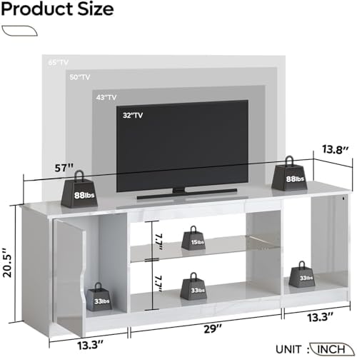 Bestier 57" Gloss White TV Stand - Image 2