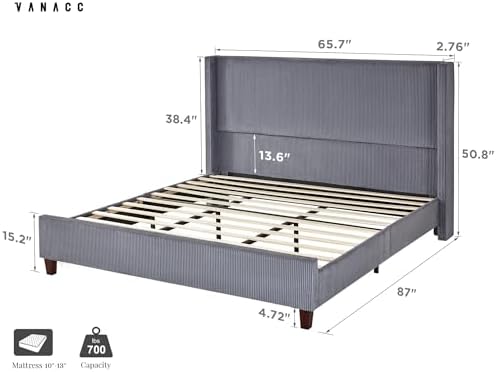 VanAcc Queen Size Corduroy Platform Bed Frame - Image 2