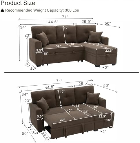 L Shaped 3 Seater Sleeper Sofas Convertible Couches - Image 2