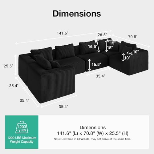Novilla 141" Modular Sectional Sofa, U Shape Family Size Sectional Couch - Image 2