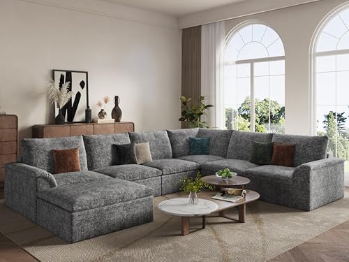 EASE MOOSE 147" 7 Seater Sectional Couches, Boneless Sofa by EASEMOOSE