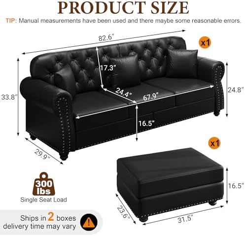 82.6'' Faux Leather Chesterfield Sofa - Image 2