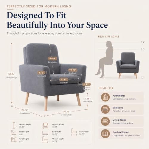 Naomi Home Frida Teddy Fleece Accent Chair, Mid-Century Modern Inspired Armchair - Image 2