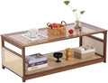 Tiita Large Bamboo Rectangle Coffee Table, Glass Top, Rattan Storage by TiitaHome
