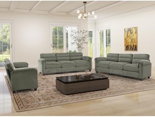 HAOMARKETS Corduroy Sofa Set, Upholstered Loveseat Man and 3-Seater Couch Set by HAOMARKETS