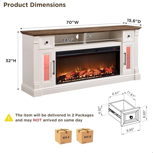 OKD 70" Farmhouse Fireplace TV Stand - Image 6