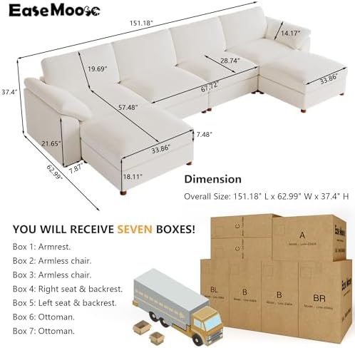 EASE MOOSE Oversized U Shape Sectional Couch Wide Deep seat Sectional Sofa - Image 2