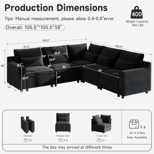 Ihanherry 134" Modular Sectional Sofa, V Shaped 5 Seater Chenille Cloud Couch - Image 2