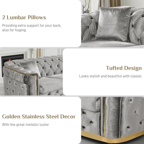 2-Piece 84.6" Velvet Sofa Set, Chesterfield Tufted - Image 3